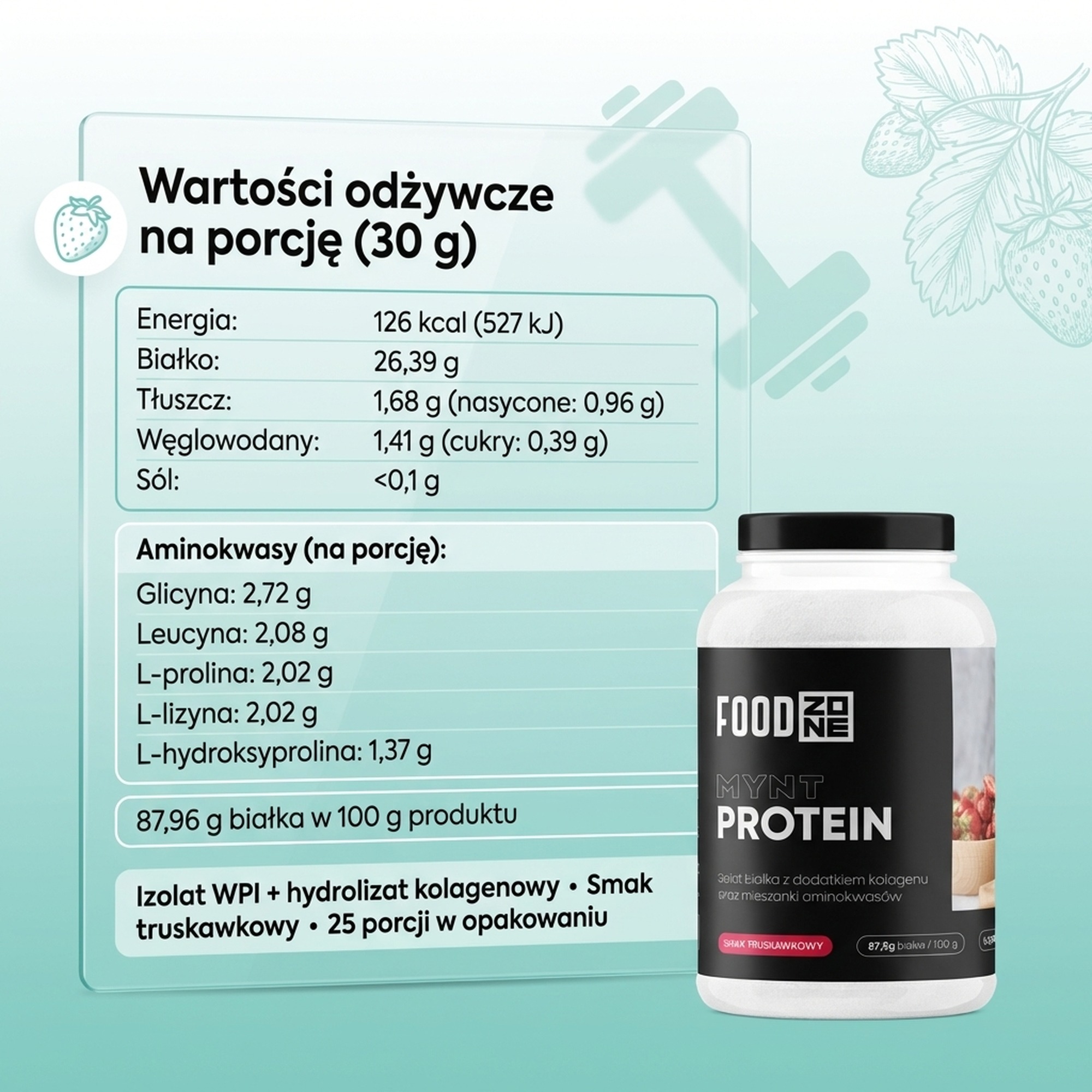 Skład MYNT PROTEIN 750g Truskawka – Białko z Kolagenem® dla Mięśni i Stawów