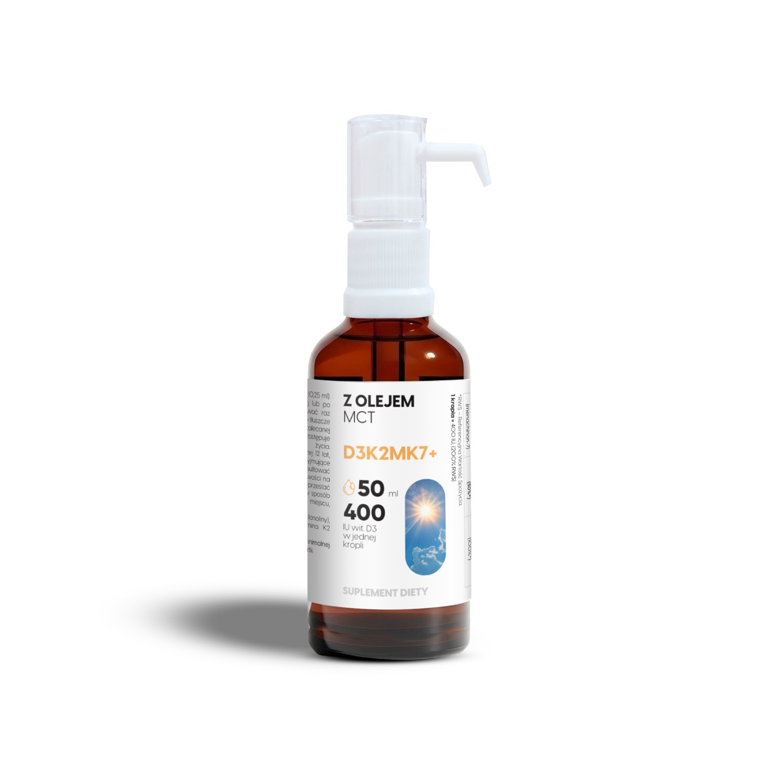 Skład Witamina D3 + K2 MK7 z olejem MCT - 2000 IU - krople 50 ml